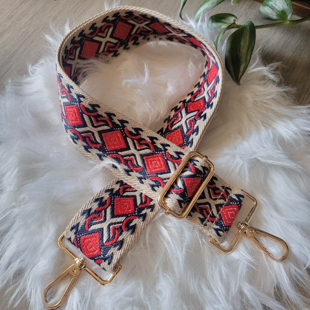 Replacement Bag Strap Geometric Patterned Strap with Gold Hardware